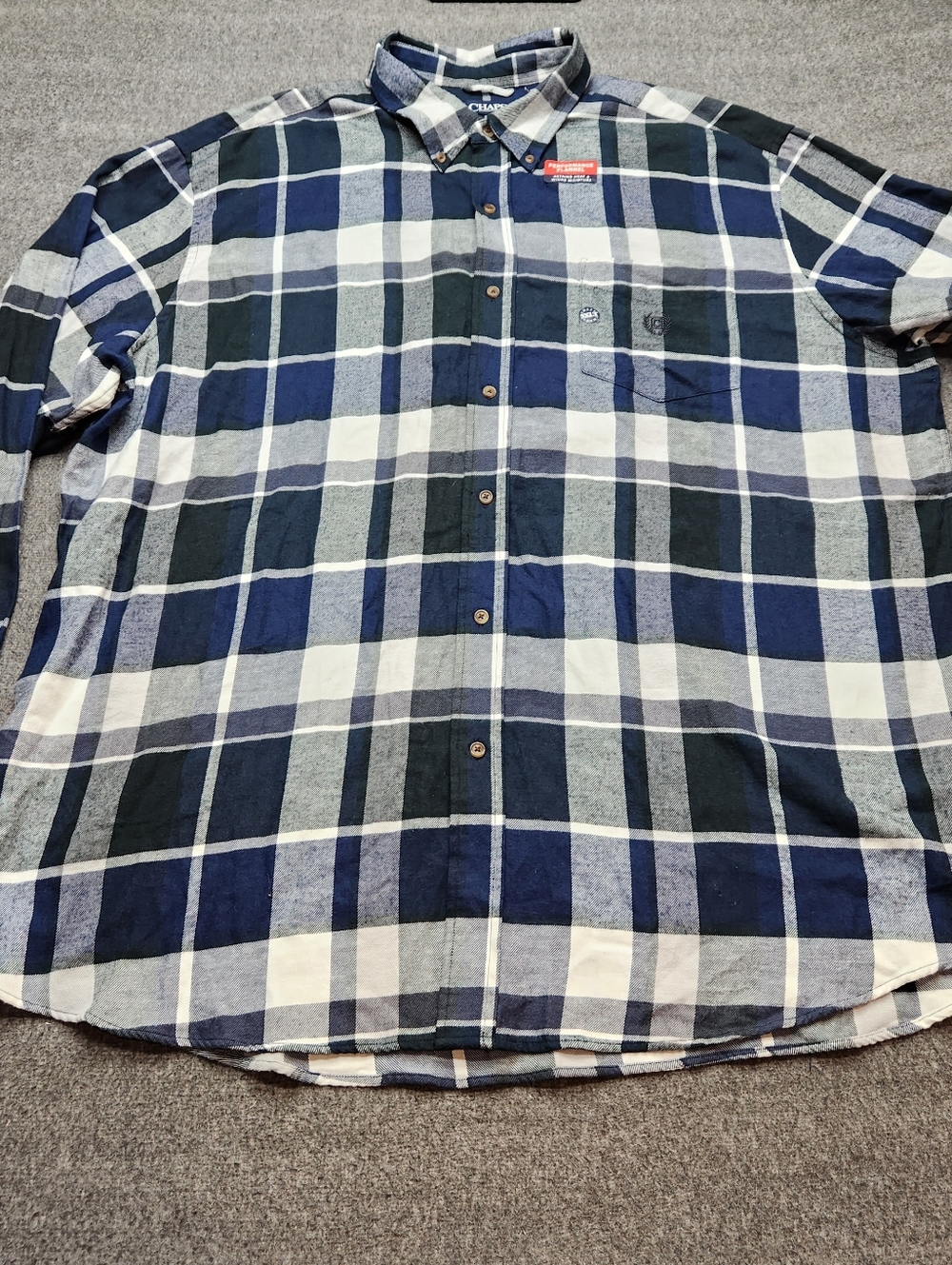 Chaps Performance‎ Flannel Shirt 3XLT Blue Plaid Button Down Big Tall